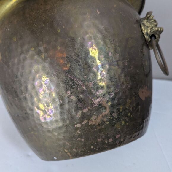 Vintage Hammered Brass Foo Dog Planter – 8½″ Tall × 12″ Wide - Picture 7 of 10